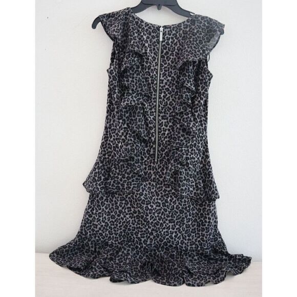 Michael Kors Women's Sz Small Malachite Gray Cheetah Print Ruffled Dress $125 - Picture 2 of 8
